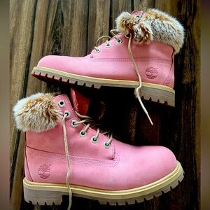 Size 7W pink Timberland boots